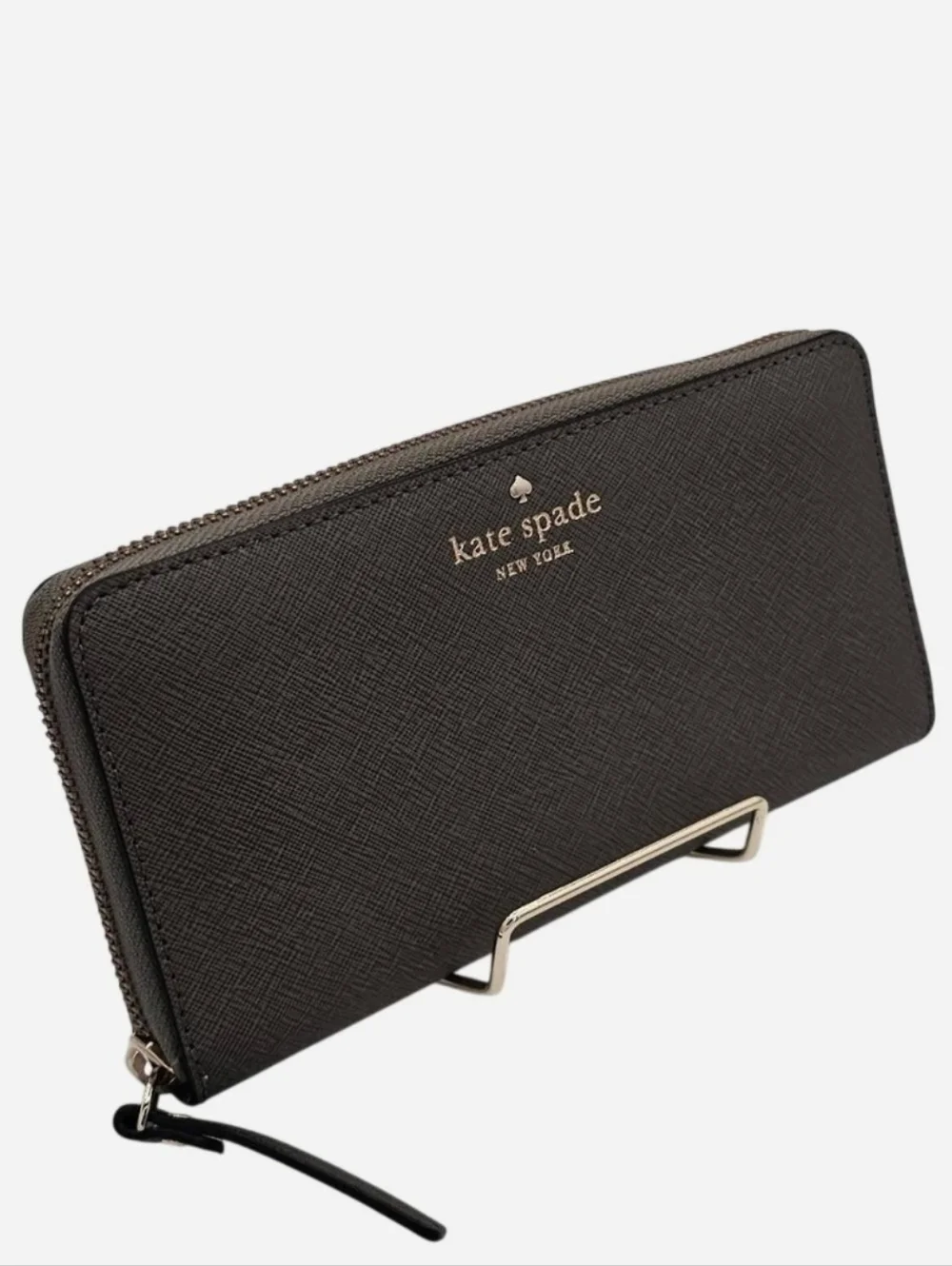 KATE SPADE Dark‎ Gray Saffiano Leather Zip Around Wallet